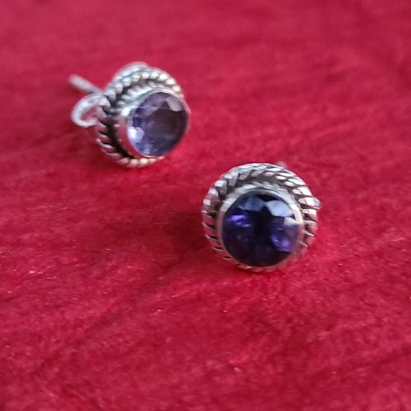 Iolite Stud Earrings-Business Casual Jewelry-Unisex Earrings - Picture 3 of 3
